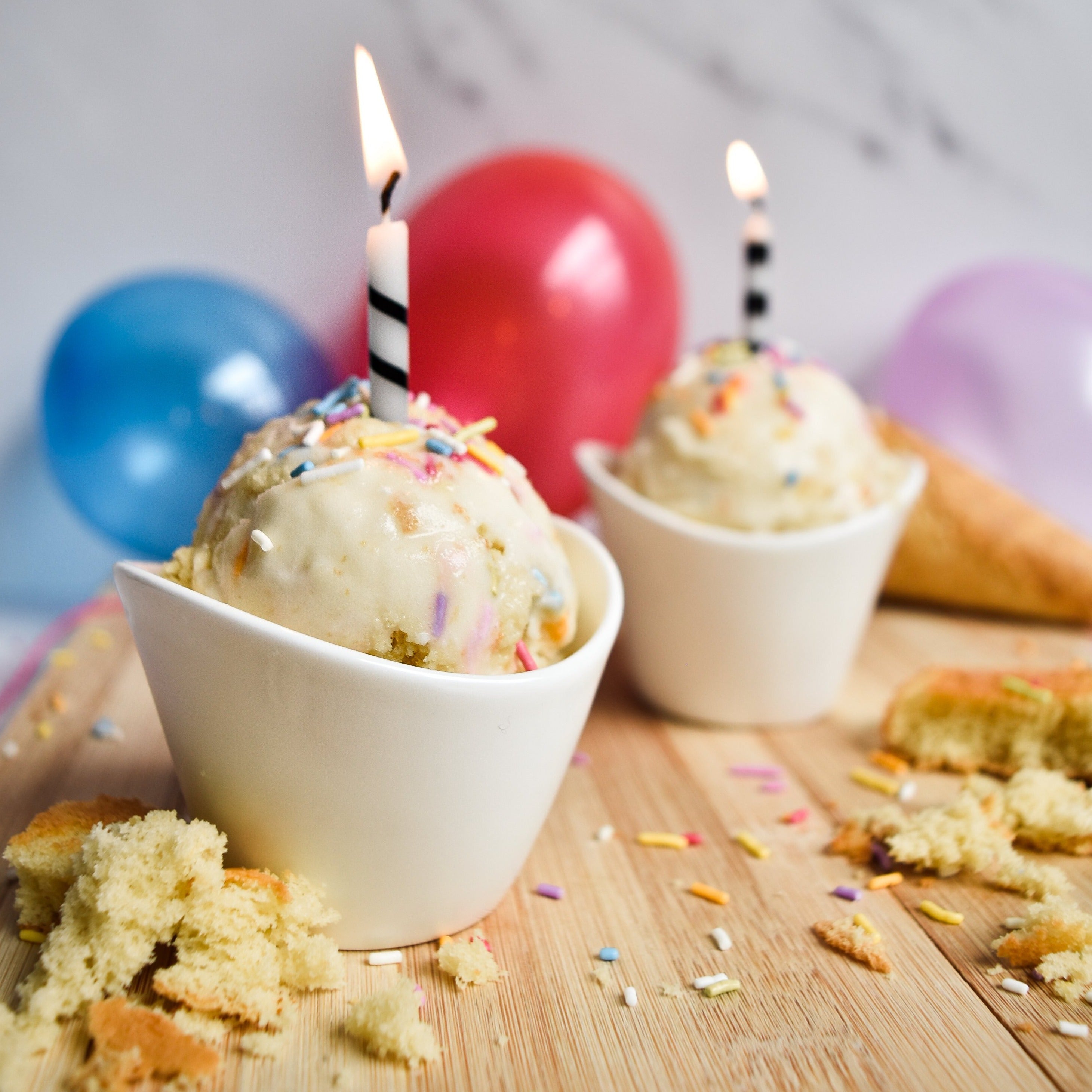 Ice cream and cake and sprinkles.